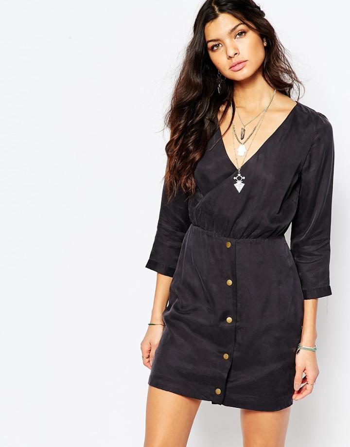 Stevie May Alabama Long Sleeve Mini Dress In Black Cupro - Dark Navy
