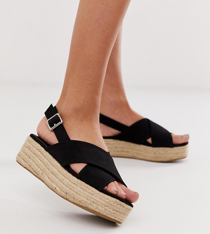 New Look Suedette Cross Strap Flatform In Black - Black