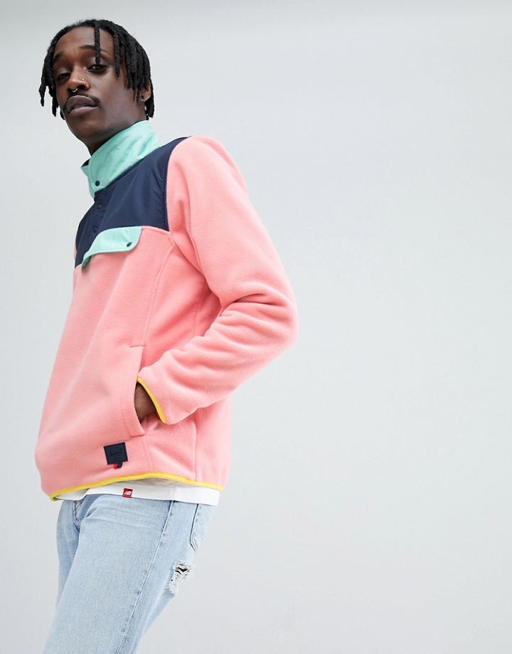 Herschel Supply Co Overhead Fleece Sweat Contrast Collar In Pink - Pink