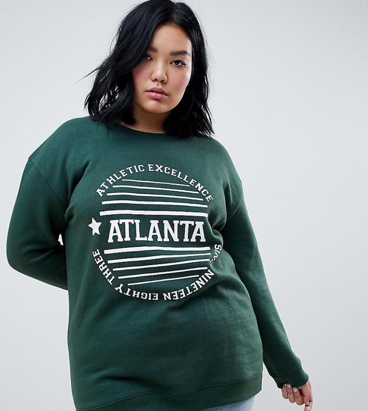 Daisy Street Plus Relaxed Sweatshirt With Atlanta Print - Green