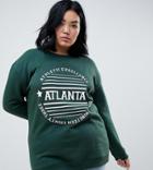 Daisy Street Plus Relaxed Sweatshirt With Atlanta Print - Green