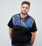 Asos Design Plus Relaxed T-shirt With Velour Marble Print Yoke And Tassels - Black