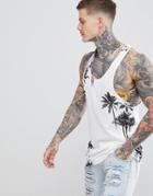 Religion Longline Tank With Racer Back And Palm Print - White