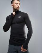 Siksilk Compression Long Sleeve T-shirt With Quarter Zip In Black - Black