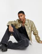 Asos Design Western Jacket In Gold Snakeskin Faux Leather