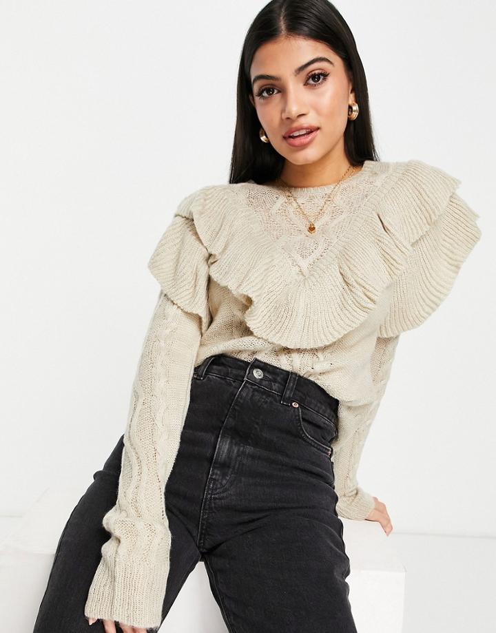 Jdy Ruffle Detail Sweater In Gray-grey