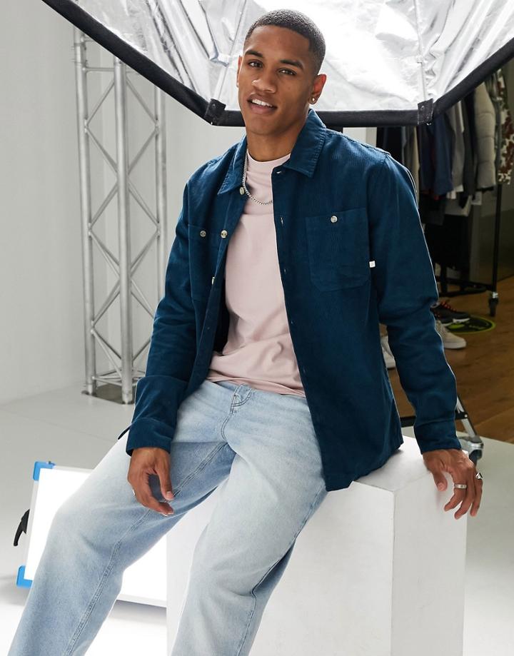 Farah Amberson Cord Long Sleeve Shirt In Blue-blues