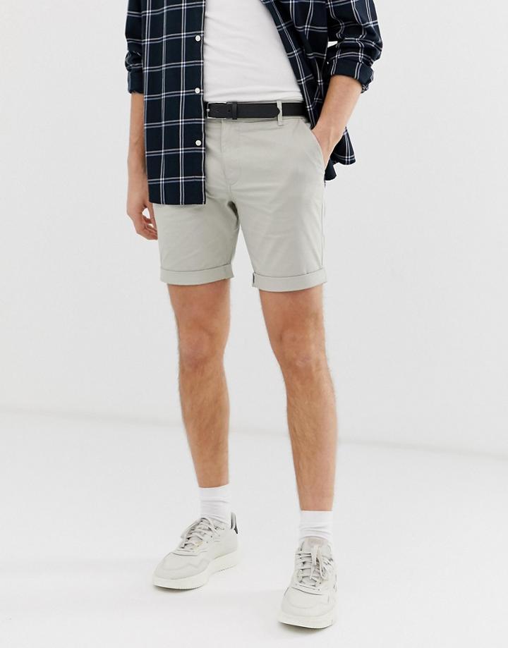 Selected Homme Chino Shorts In Organic Cotton - Gray