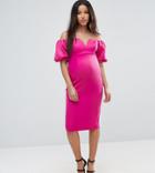 Asos Maternity Scuba Puff Sleeve Bardot Midi Dress - Pink