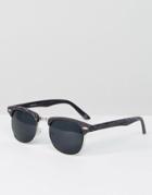 Asos Retro Sunglasses In Black Wood Effect - Black