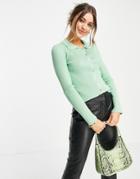 Pieces Monalisa Polo Knit Button Front Top In New Green