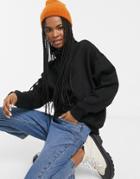 Monki Organic Cotton Blend And Recycled Polyester Zip Front High-neck Sweatshirt In Black