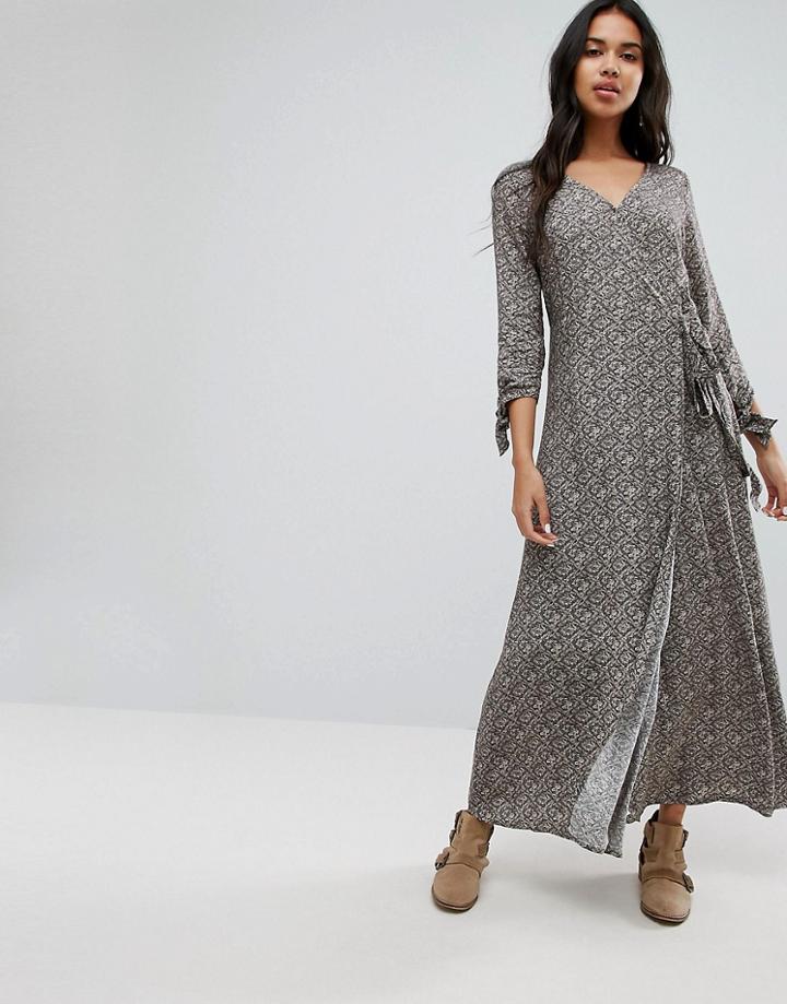 Lunik Printed Wrap Maxi Dress - Gray