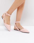 Raid Lorrie Pink Wrapped Ankle Strap Flat Shoes - Beige