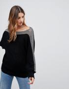 Wal G Batwing Sweater With Contrast Sleeve Stitch - Black