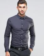Asos Skinny Shirt In Charcoal With Long Sleeves - Gray