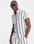 Asos Design Shirt In White And Navy Stripe - Part Of A Set