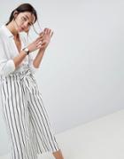 Asos Design Tailored Linen Culotte With Tie Waist In Stripe - Multi