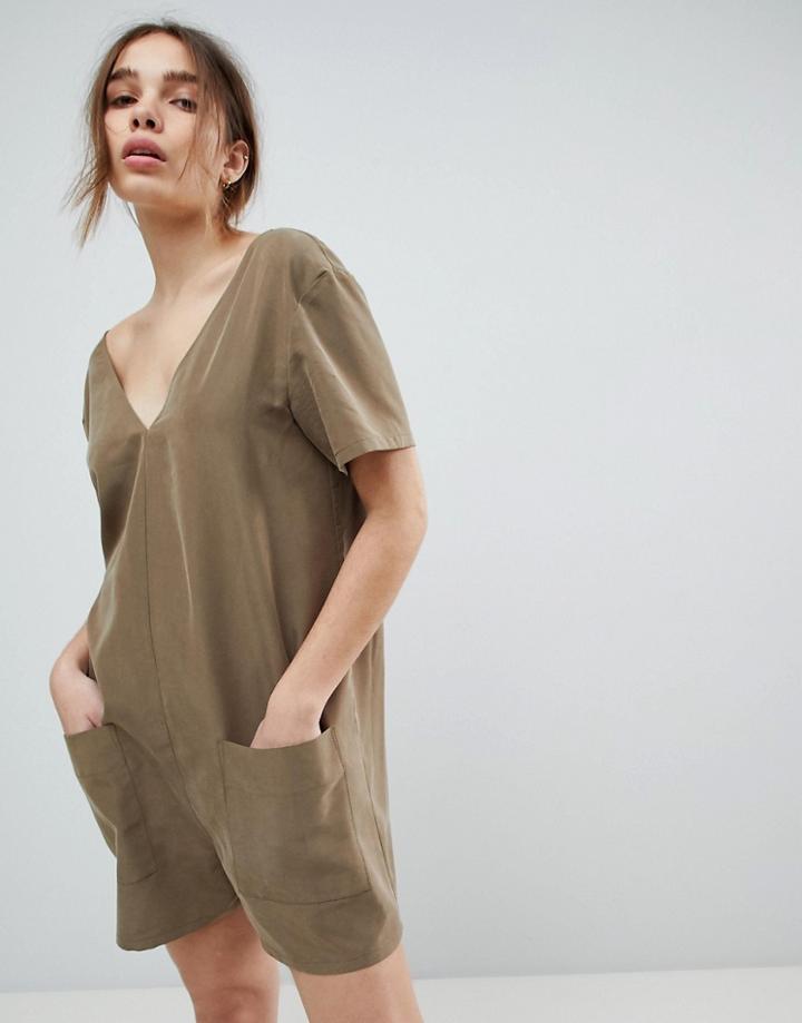 Asos Minimal Romper With Pockets - Green