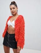 Prettylittlething Chenille Shaggy Cardigan - Red