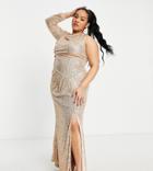 Jaded Rose Plus Exclusive One Shoulder Maxi Dress In Gold Sequin