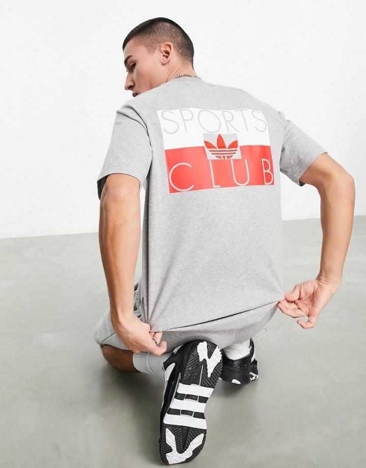 Adidas Originals Sports Club T-shirt In Gray Heather With Back Print