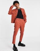 Asos Design Skinny Crinkle Smart Tapered Pants In Rust - Part Of A Set-brown