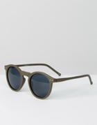 Asos Round Sunglasses In Matte Olive - Green