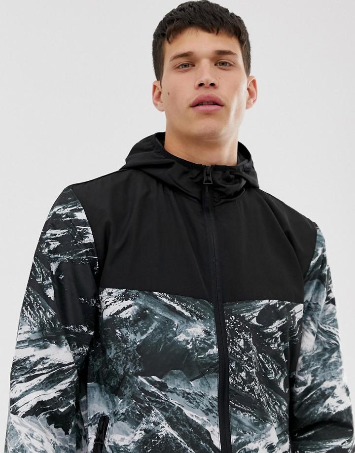 Brave Soul Marble Lightweight Hooded Jacket-black