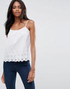 Liquorish Cami Top With Broderie - White