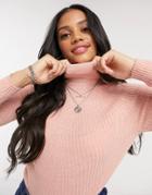 Brave Soul Trudy Roll Neck Ribbed Sweater In Pink