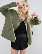 Parka London Siri Lightweight Collarless Cropped Jacket - Green