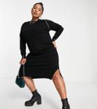 Simply Be Sweater Dress With Zip Shoulder Detail In Black