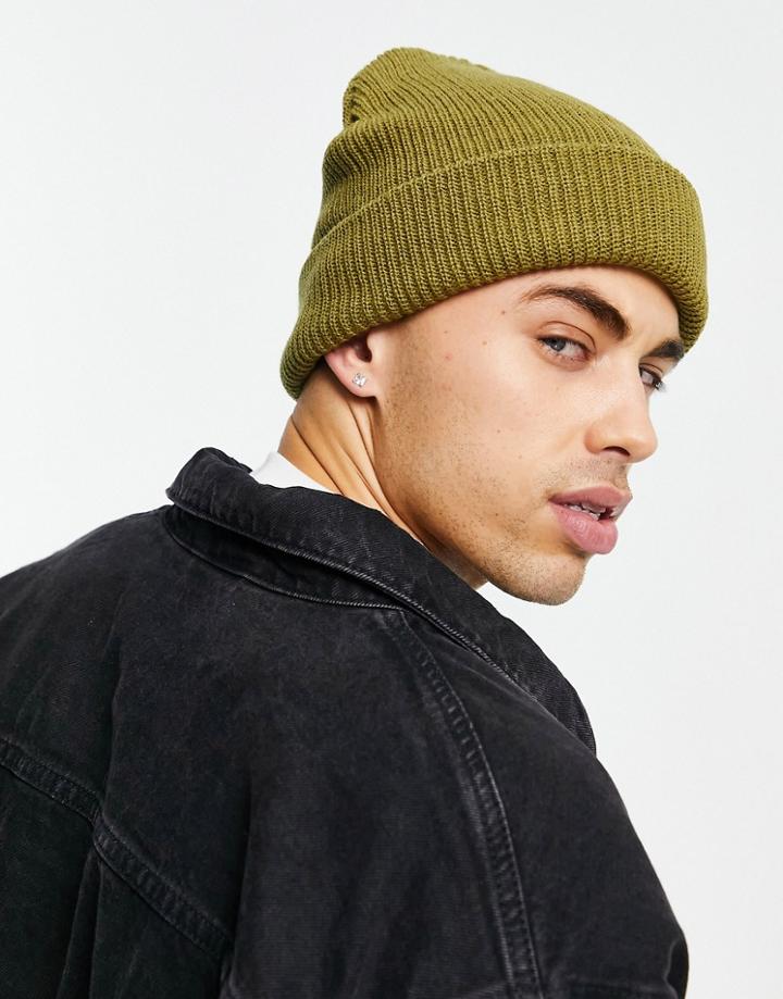 Svnx Ribbed Beanie Hat In Khaki-green