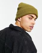 Svnx Ribbed Beanie Hat In Khaki-green