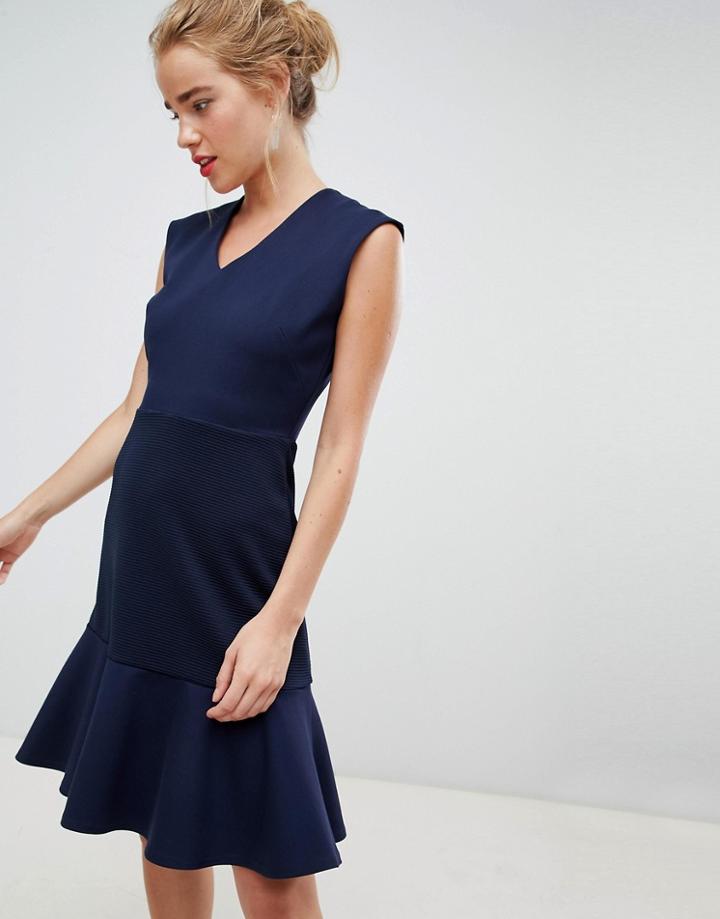 Closet London Drop Hem Mini Skater Dress In Navy - Navy