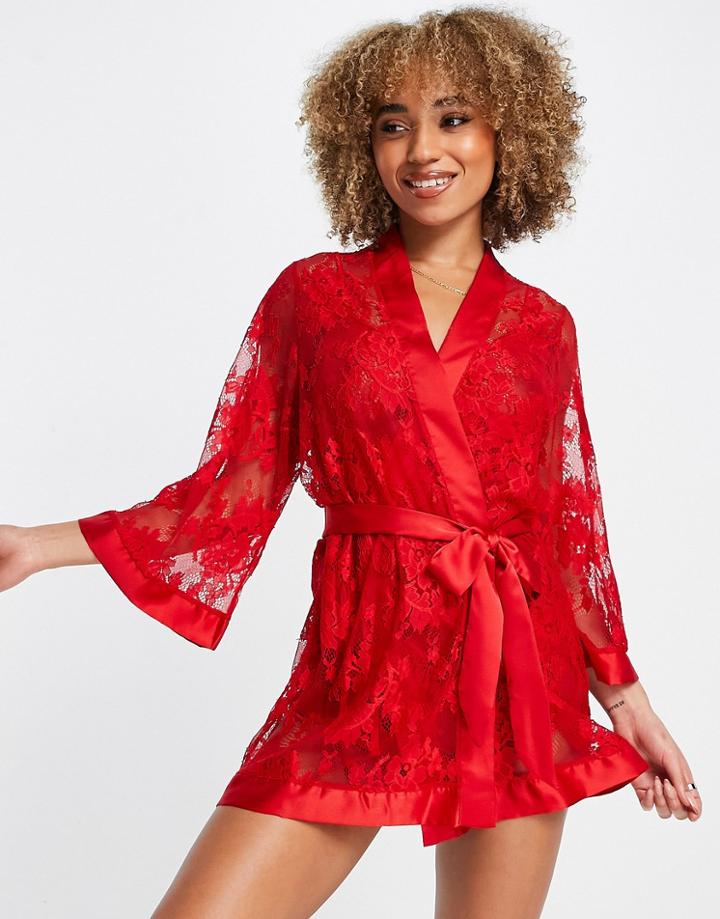 Ann Summers Dark Hours Sheer Lace Kimono In Red
