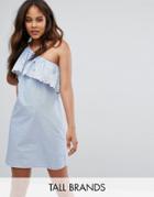 New Look Tall One Shoulder Frill Dress - Blue
