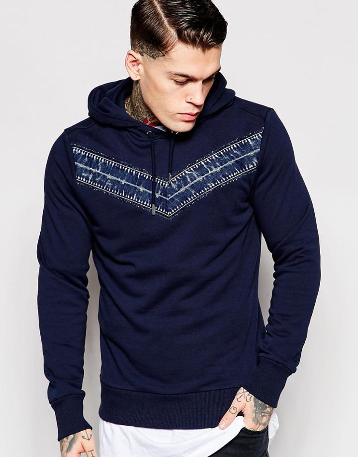 Diesel Hoodie S-indivy Denim Chevron Applique In Navy - Navy