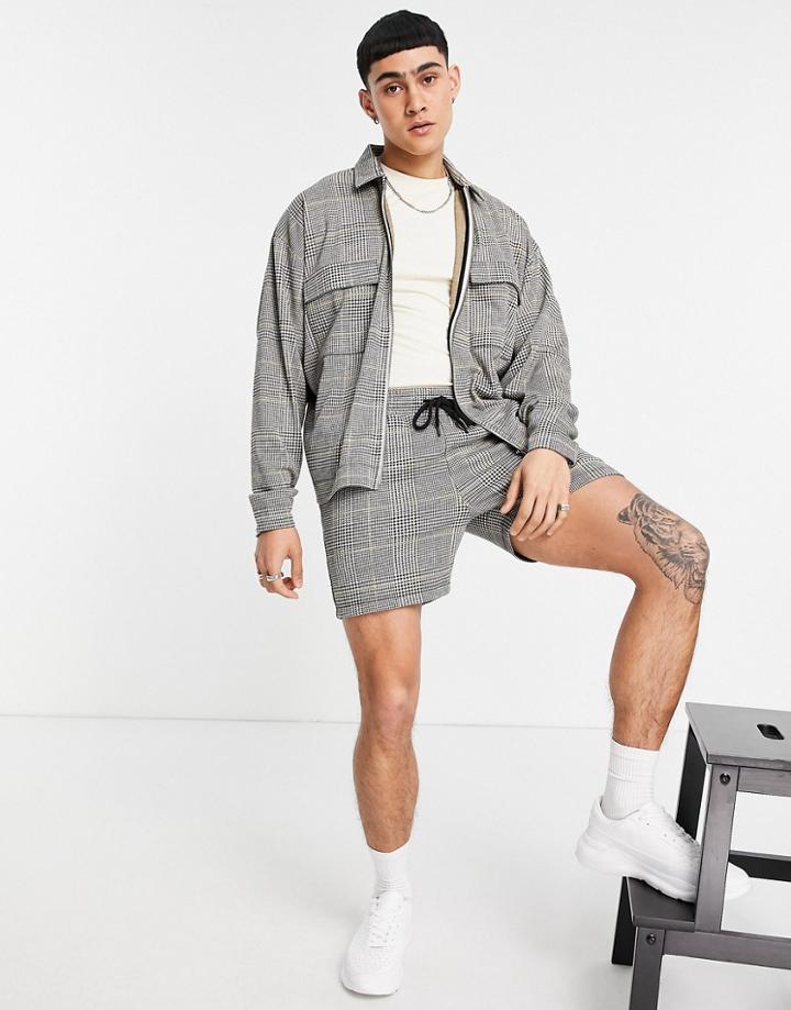 Asos Design Smart Set Shorts In All Over Check-grey
