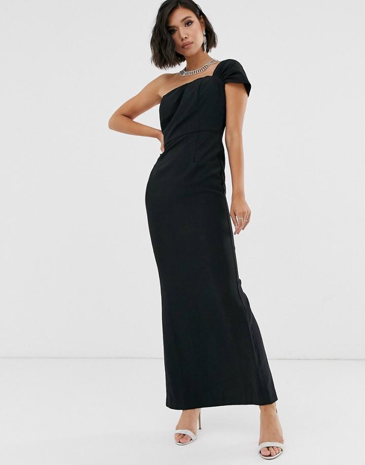 Yaura One Shoulder Bardot Sleek Maxi Dress In Black