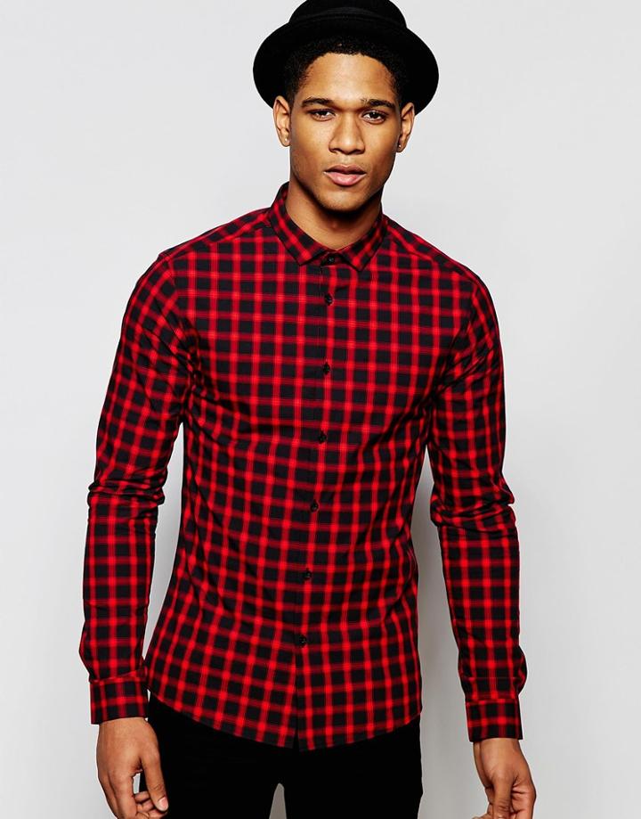 Asos Skinny Shirt In Black Check - Black