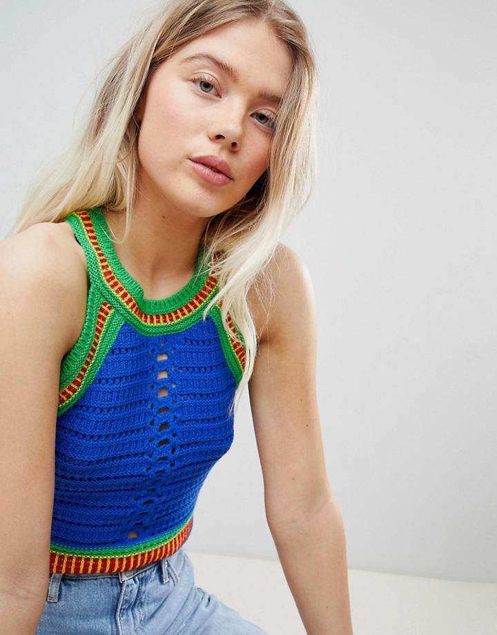 Asos Design Bright Crochet Top - Blue