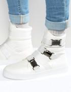 Asos High Top Sneakers In White With Buckle Straps - White