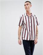 Mango Man Striped Shirt With Reverse Collar In White - White