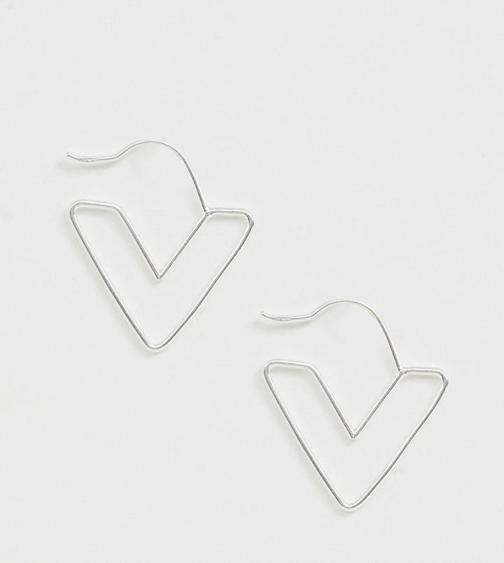 Asos Design Sterling Silver Hoop Earrings In Cut Out Triangle Design - Silver