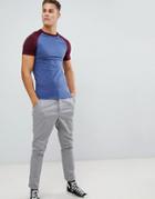 Asos Design Muscle Fit T-shirt With Contrast Raglan In Blue - Blue