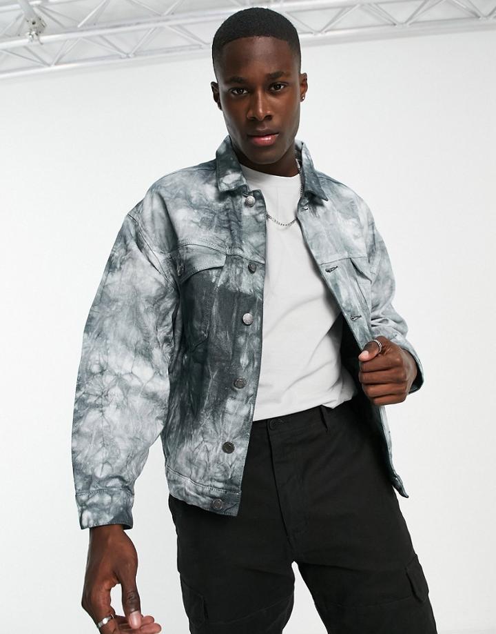 River Island Oversized Tie Dye Jacket In Black