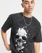 Jack & Jones Originals Oversized T-shirt With Skull Back Print In Washed Gray-grey