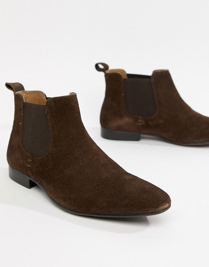 Moss London Chelsea Boots In Brown Suede - Brown